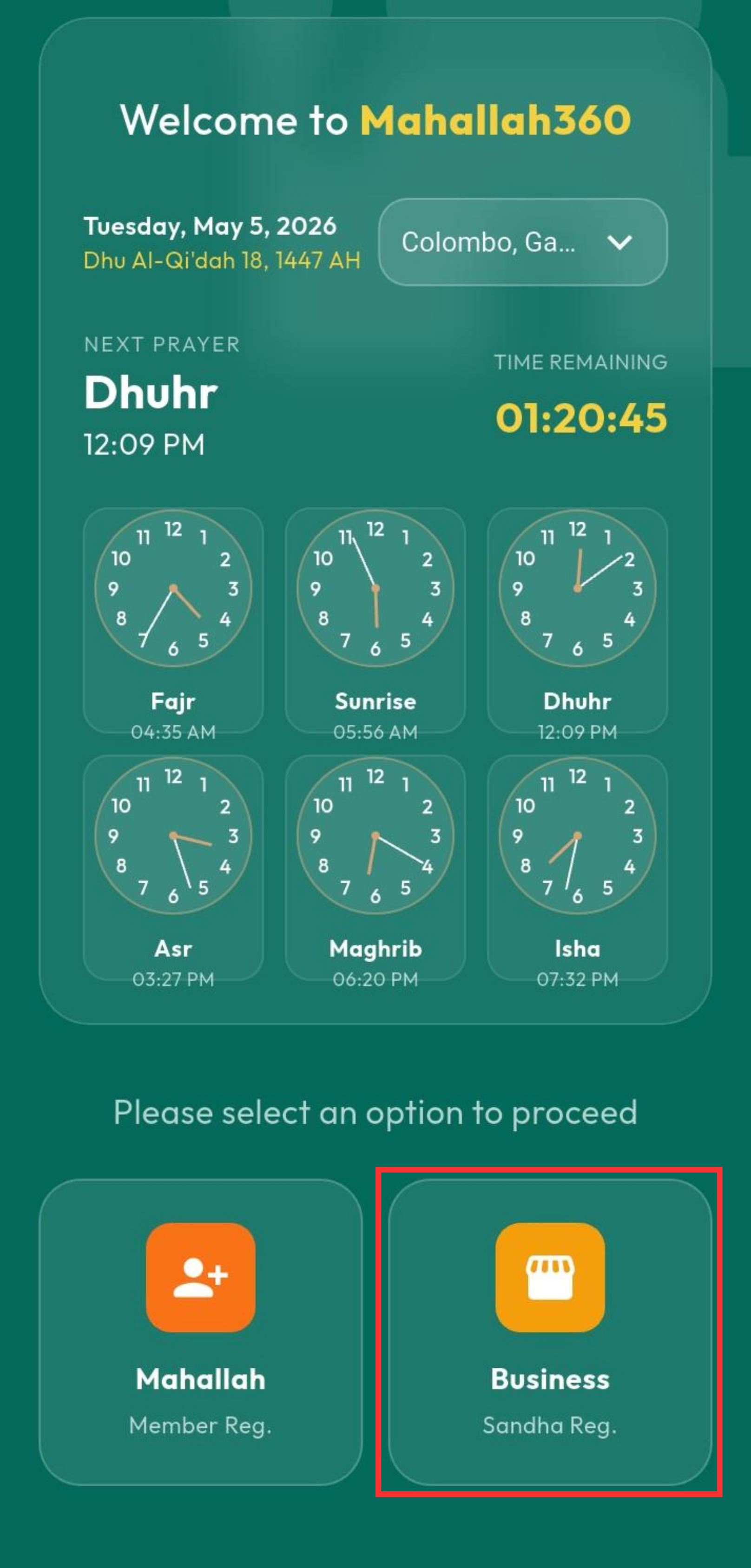 Select Business Option