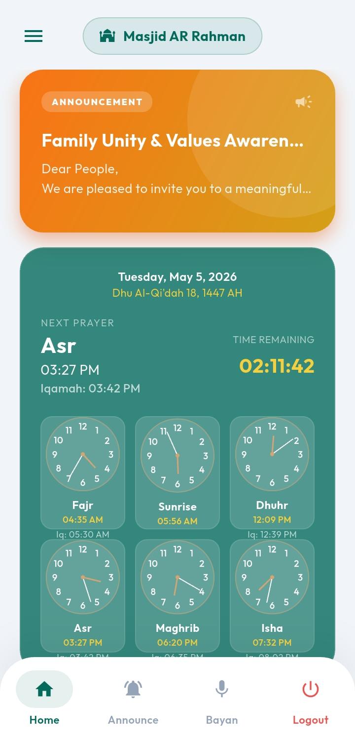 Home Screen – Prayer Times